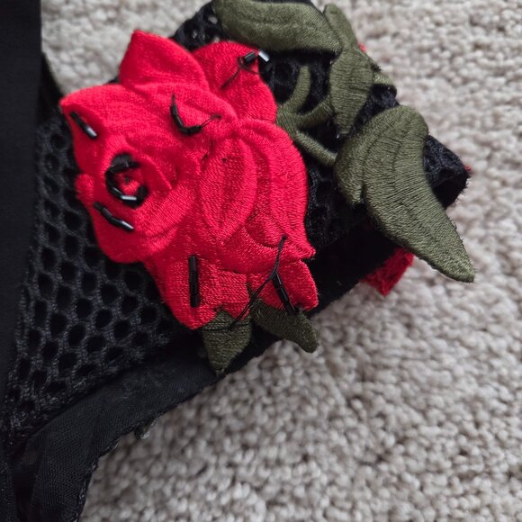 Chic Black Dress with Red Floral Embroidery, Like New, Sz 2/4 - Picture 6 of 11